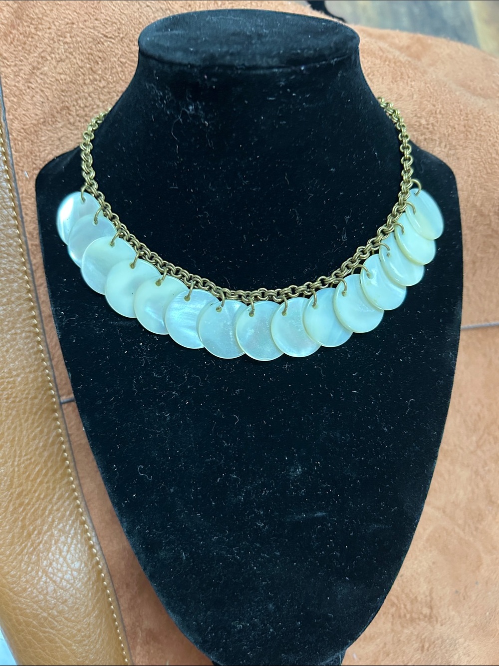 Vintage Gold Chain Necklace with Iridescent Mother-of-Pearl Discs